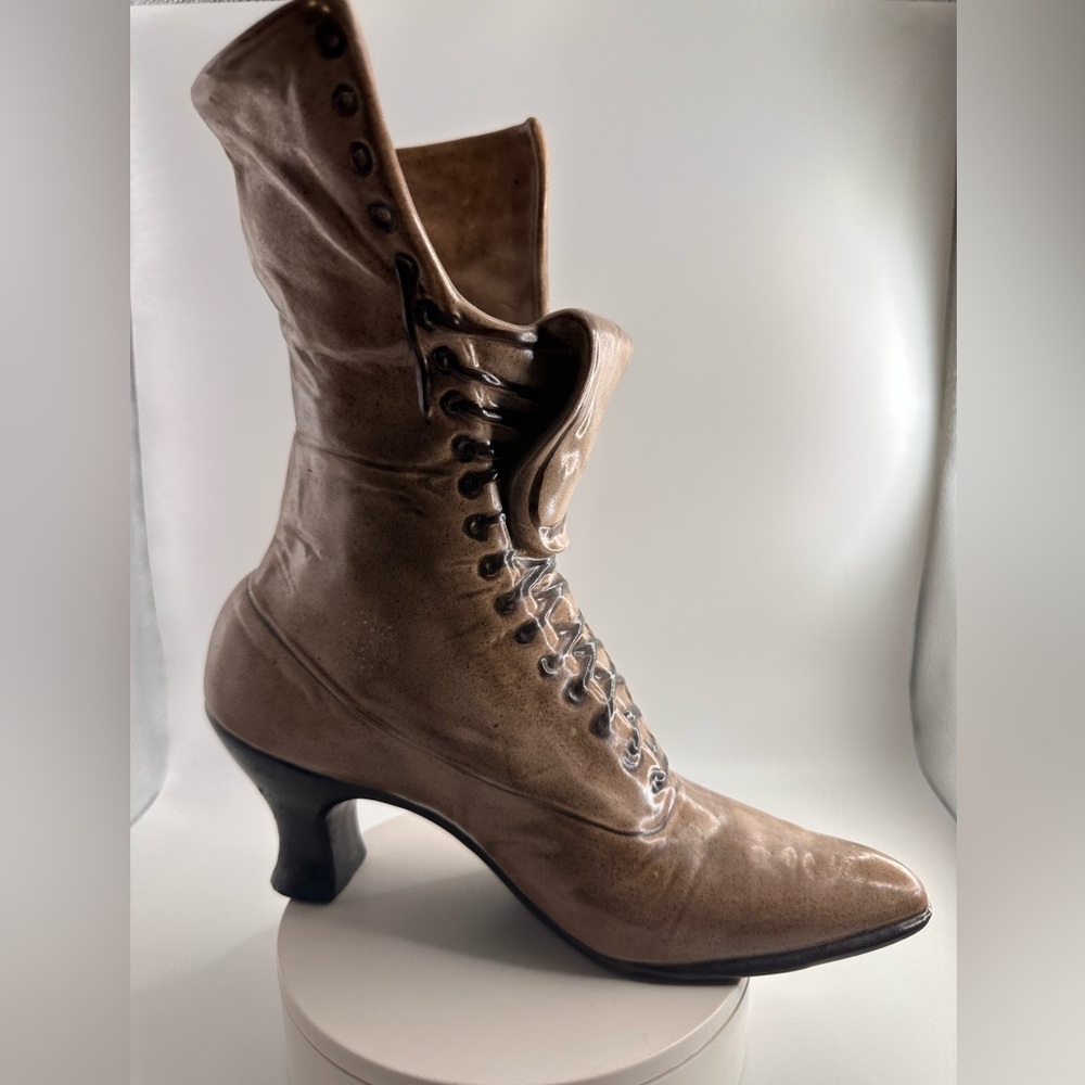 Vintage Brown Ceramic Boot Vase